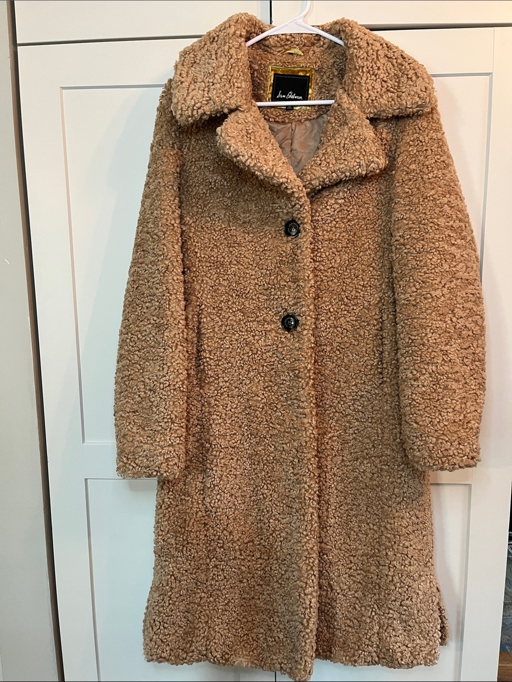 Sam Edelman Notch Collar Single-Breasted Camel Teddy Coat - Size Medium